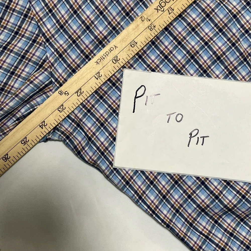 Peter Millar Men Large Cotton Plaid Button Down Long Sleeve Shirt